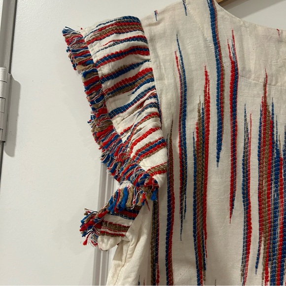 THML Boho textured Aztec look fringed shirt with short flutter sleeves Large - Picture 7 of 12